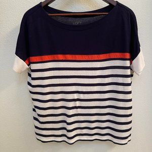 Ann Taylor LOFT Navy Blue And White Striped Shirt, Size Small